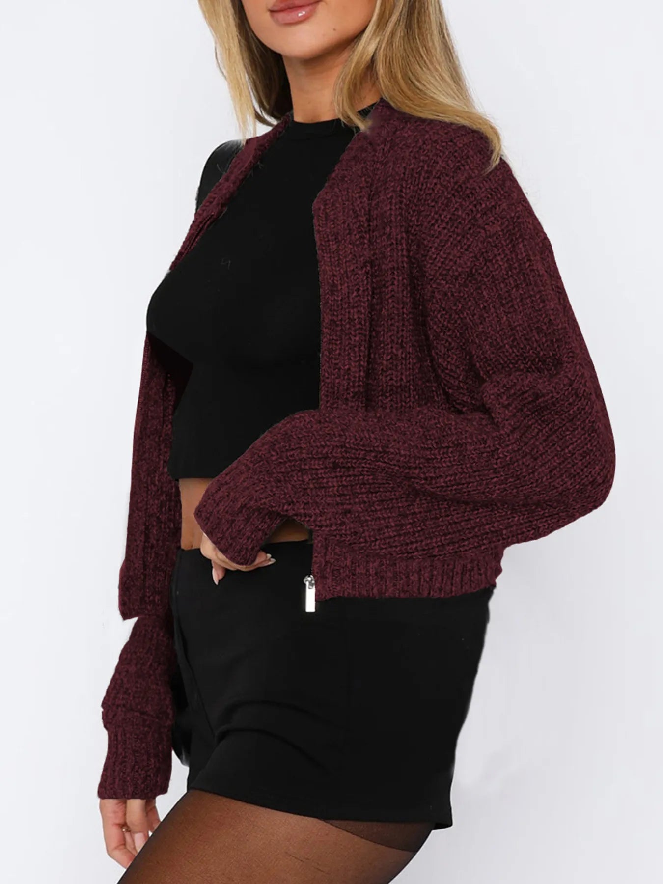 Zip Up Long Sleeve Cardigan - Fashorio