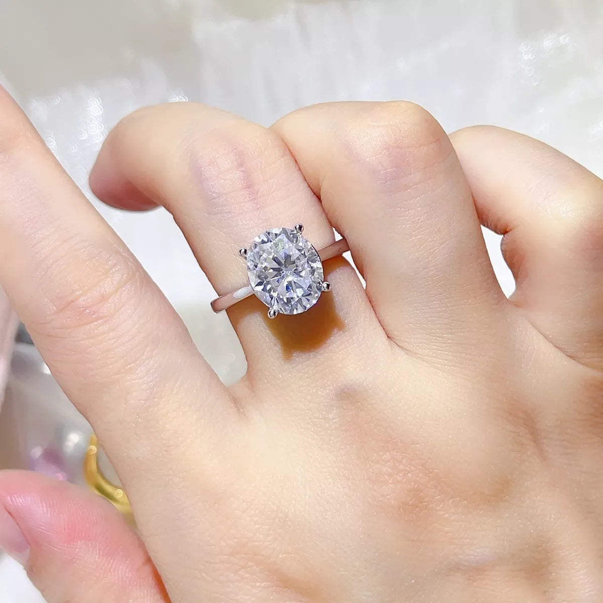 Close up of moissanite stone catching light