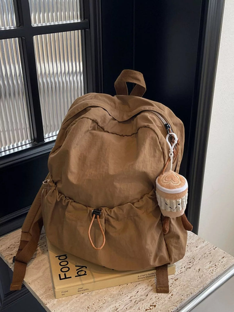 Camel drawstring backpack front view