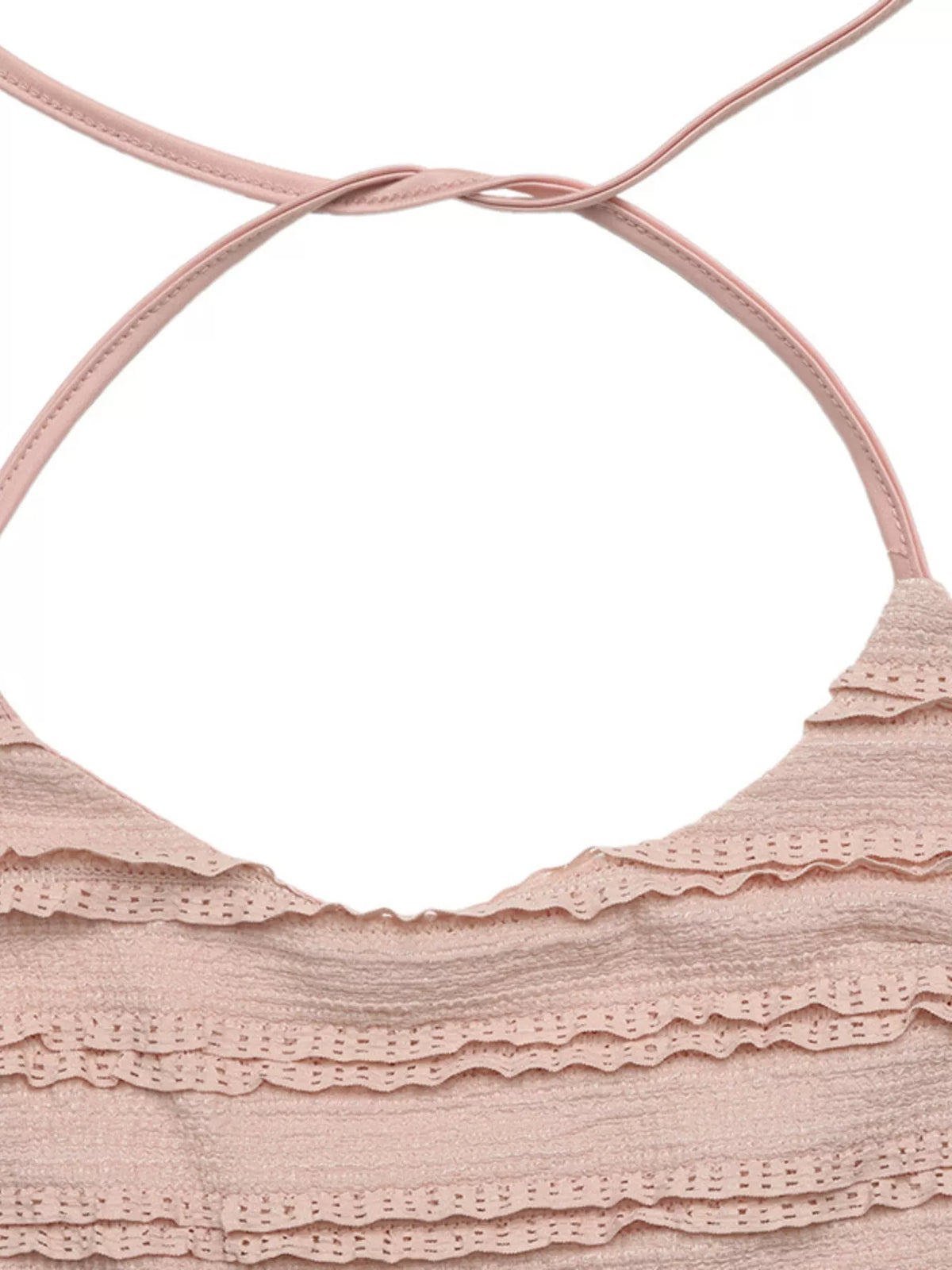 Pink halter neck romper three quarter view