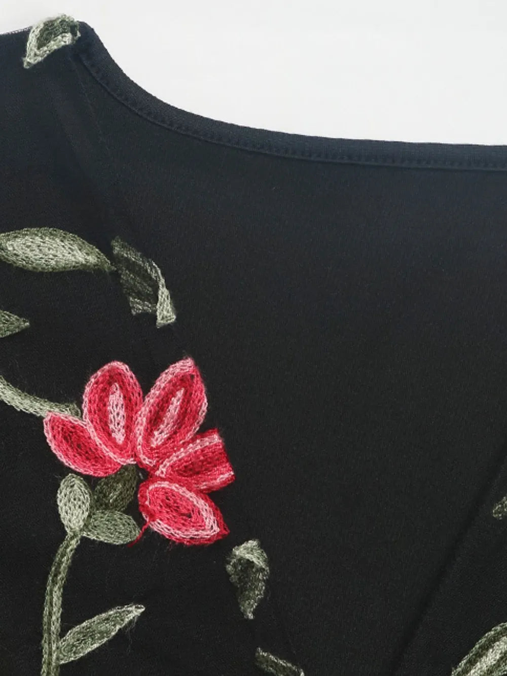 Perfee Embroidered V-Neck Floral Bodysuit - Fashorio