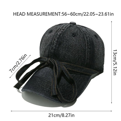 Washed Bow Denim Baseball Cap - Fashorio
