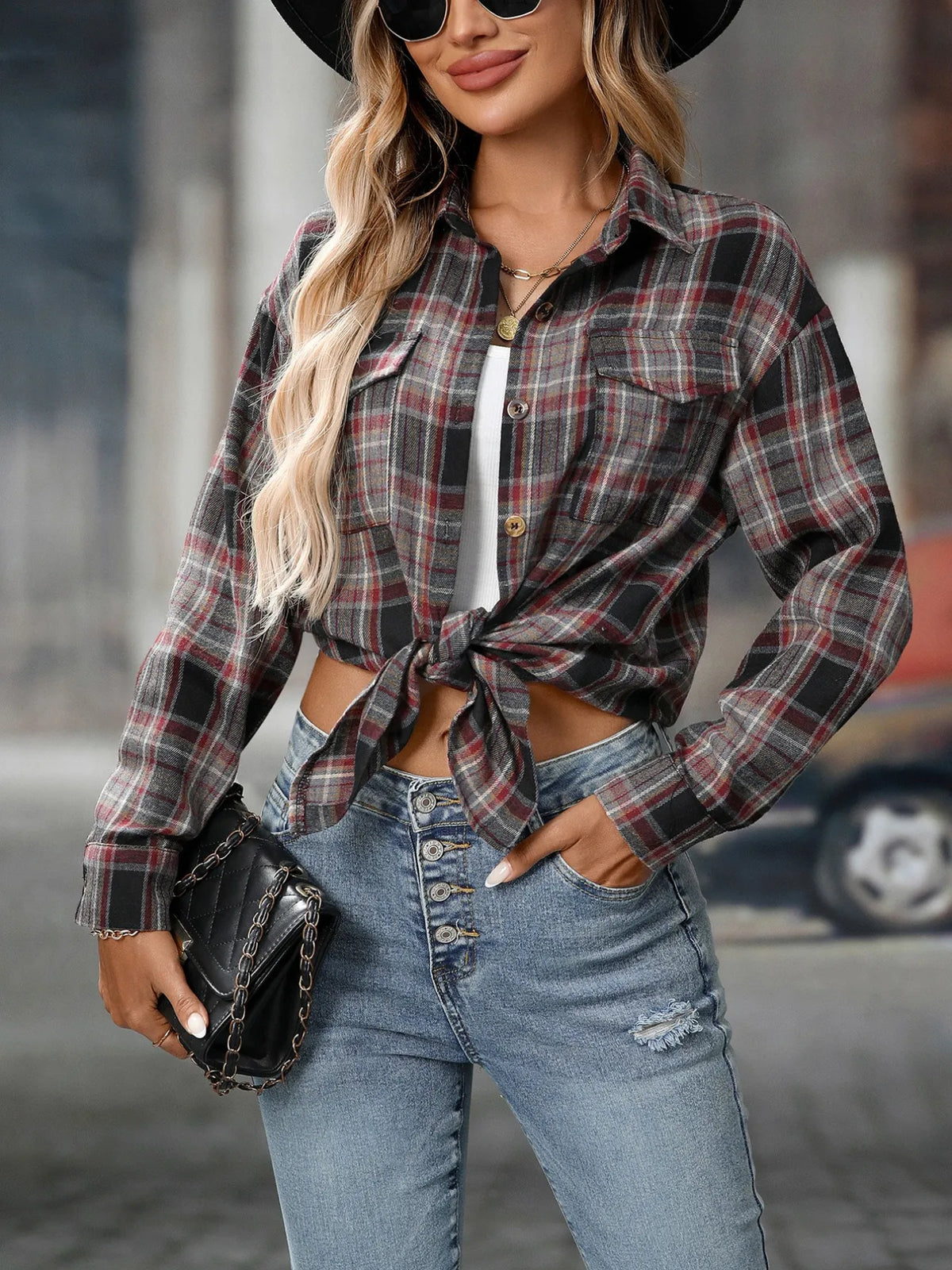 Oversized Plaid Button Up Shirt, view 18
