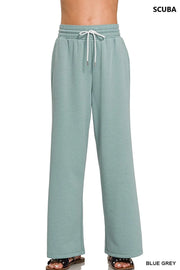 Zenana Scuba Drawstring Pants BLUE GREY - Fashorio