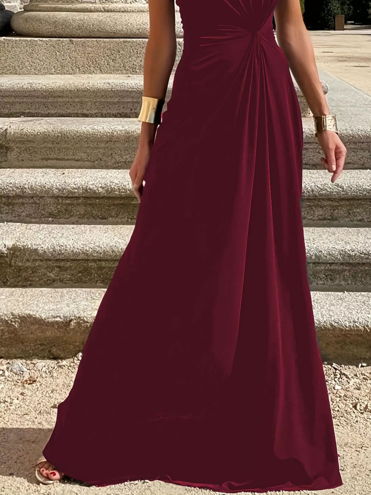 twisted round neck sleeveless maxi dress back view