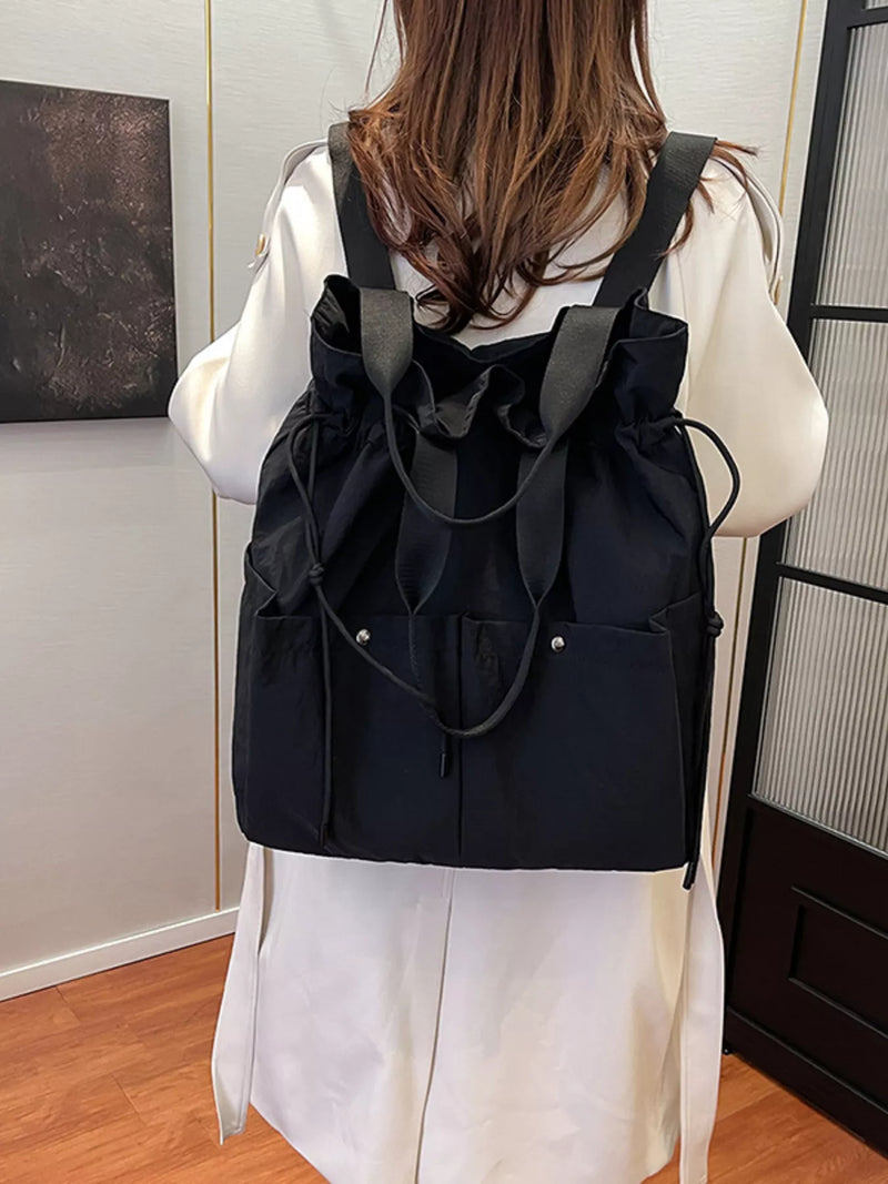 Drawstring nylon backpack front view
