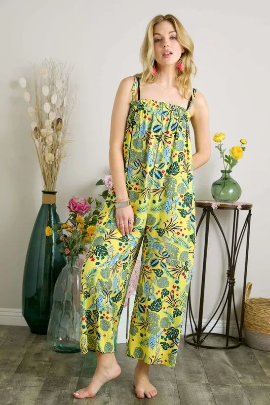 Elastic Detail Tropical Jumpsuit