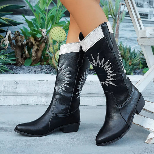 Point Toe Block Heels Boots Black - Fashorio