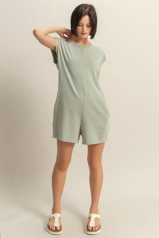 Round Neck Cap Sleeve Relaxed Fit Breezy Romper styled look