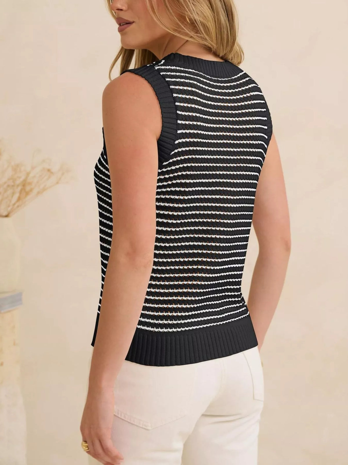 Ribbed Striped Knit Sweater Vest, view 20