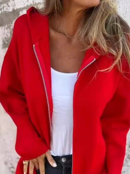 Full Size Zip Up Long Sleeve Hooded Outerwear Plus Size - Fashorio