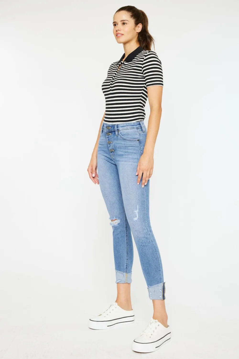 Womens button fly skinny jeans back view