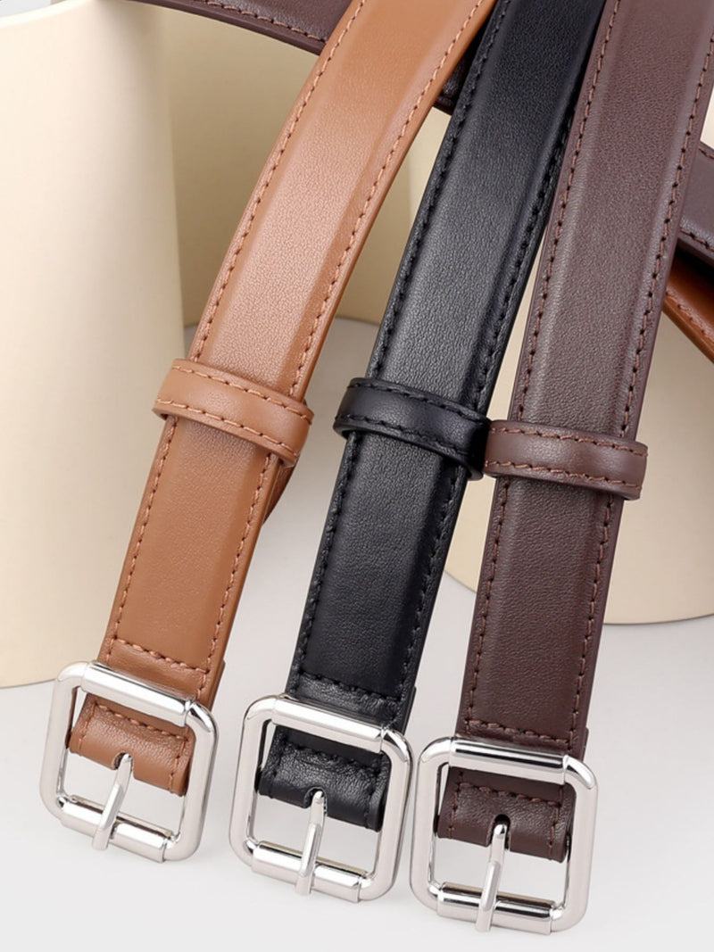 Square buckle leather belt full length view