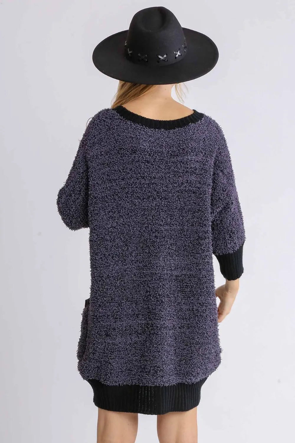 Ribbed Round Neck 3/4 Sleeve Sweater Dress with Pockets Plus Size side view