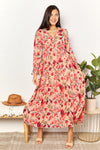 Double Take Floral Frill Trim Flounce Sleeve Plunge Maxi Dress Floral - Fashorio