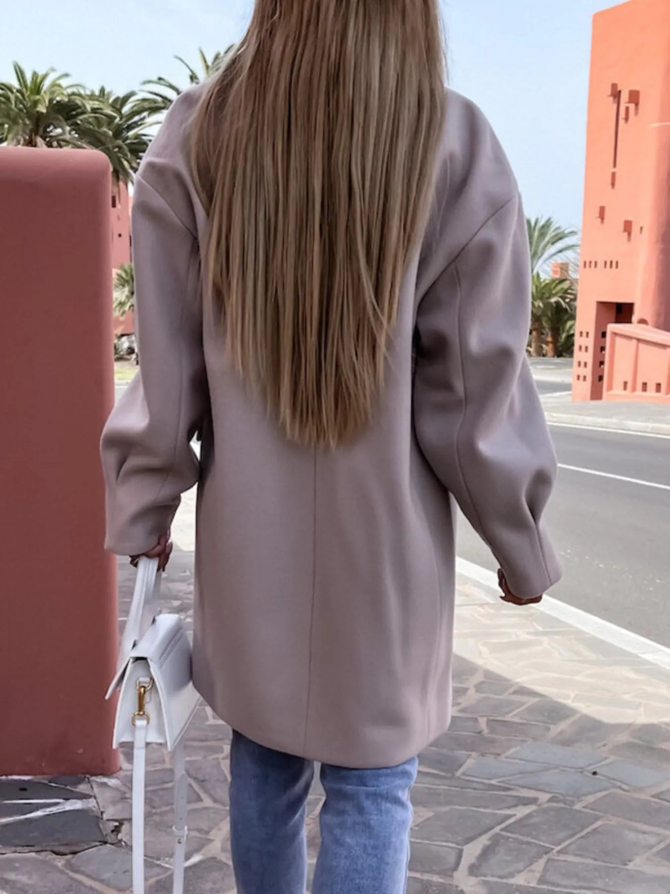 Full Size Double-Breasted Wool Coat Plus Size - Fashorio