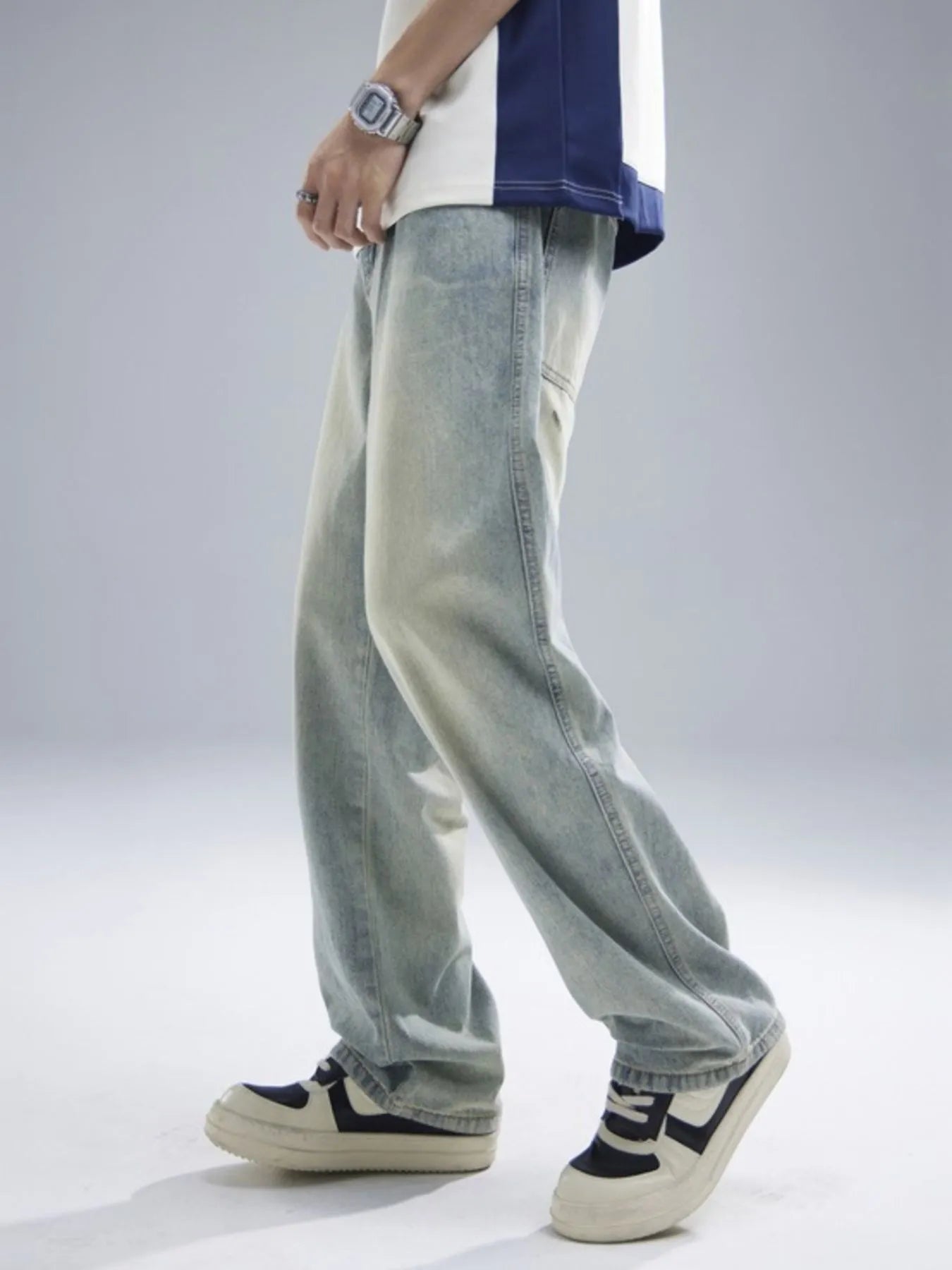 Men's Washed Straight Leg Jeans - Fashorio