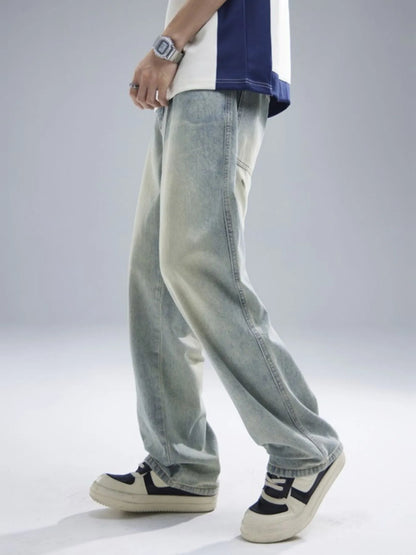 Men's Washed Straight Leg Jeans - Fashorio