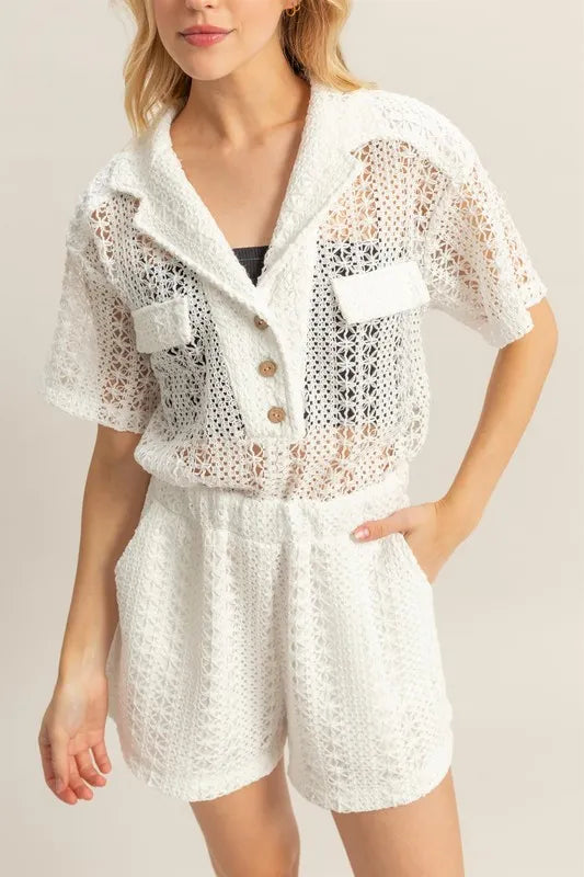 White crochet romper full length