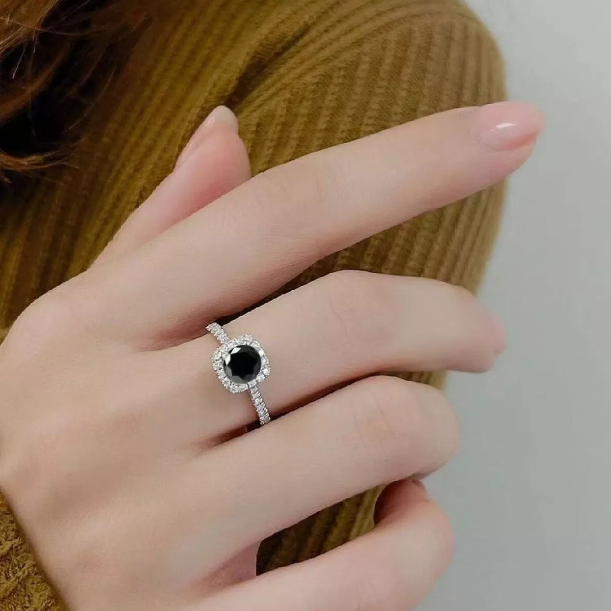 Moissanite ring worn on the hand