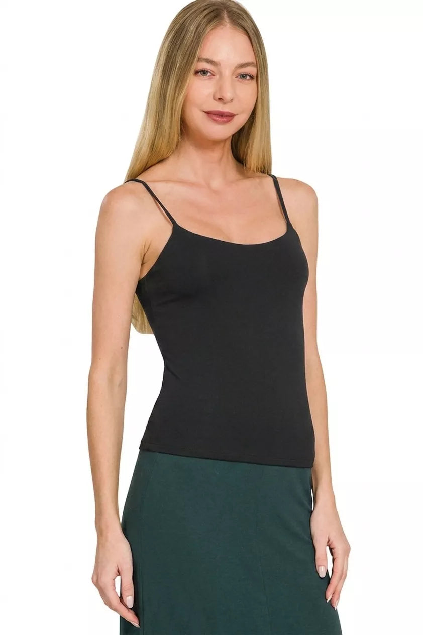 Black double layered cami on model