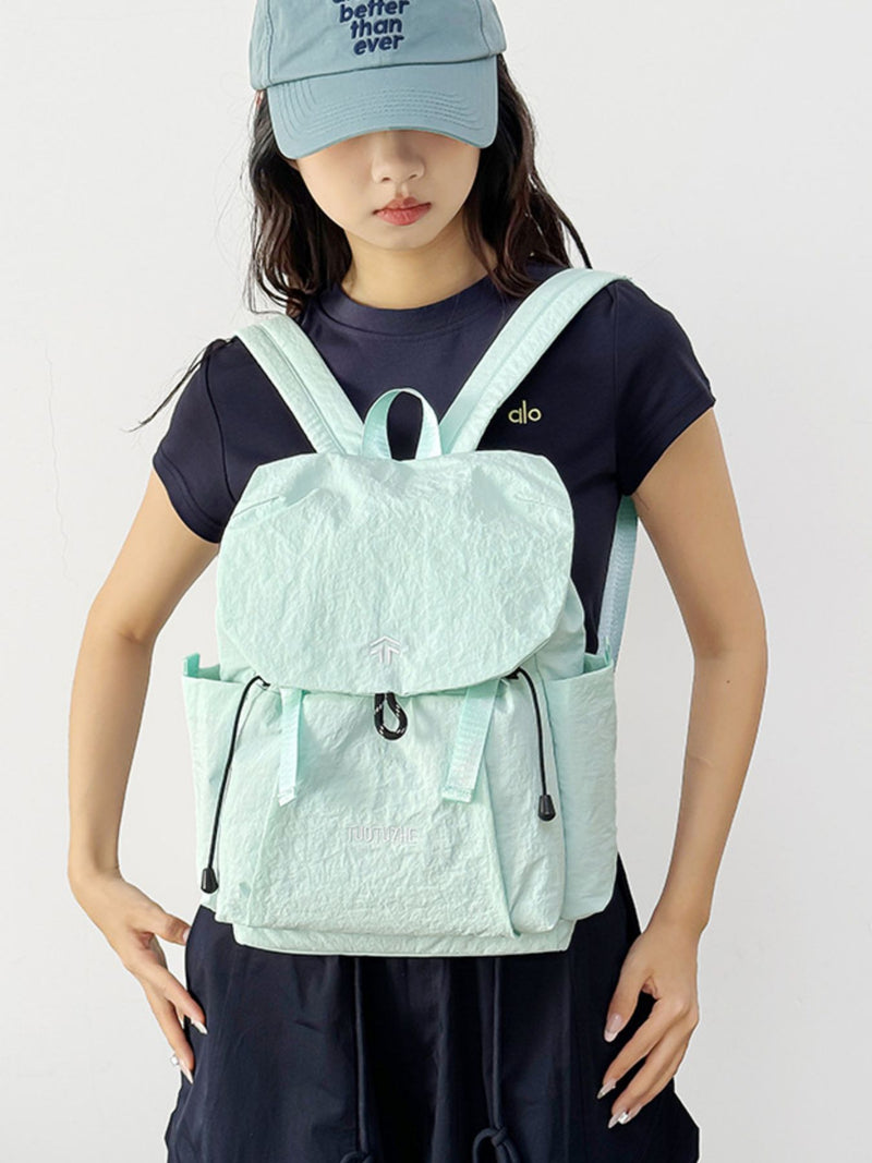 Green crinkled PU leather backpack front view