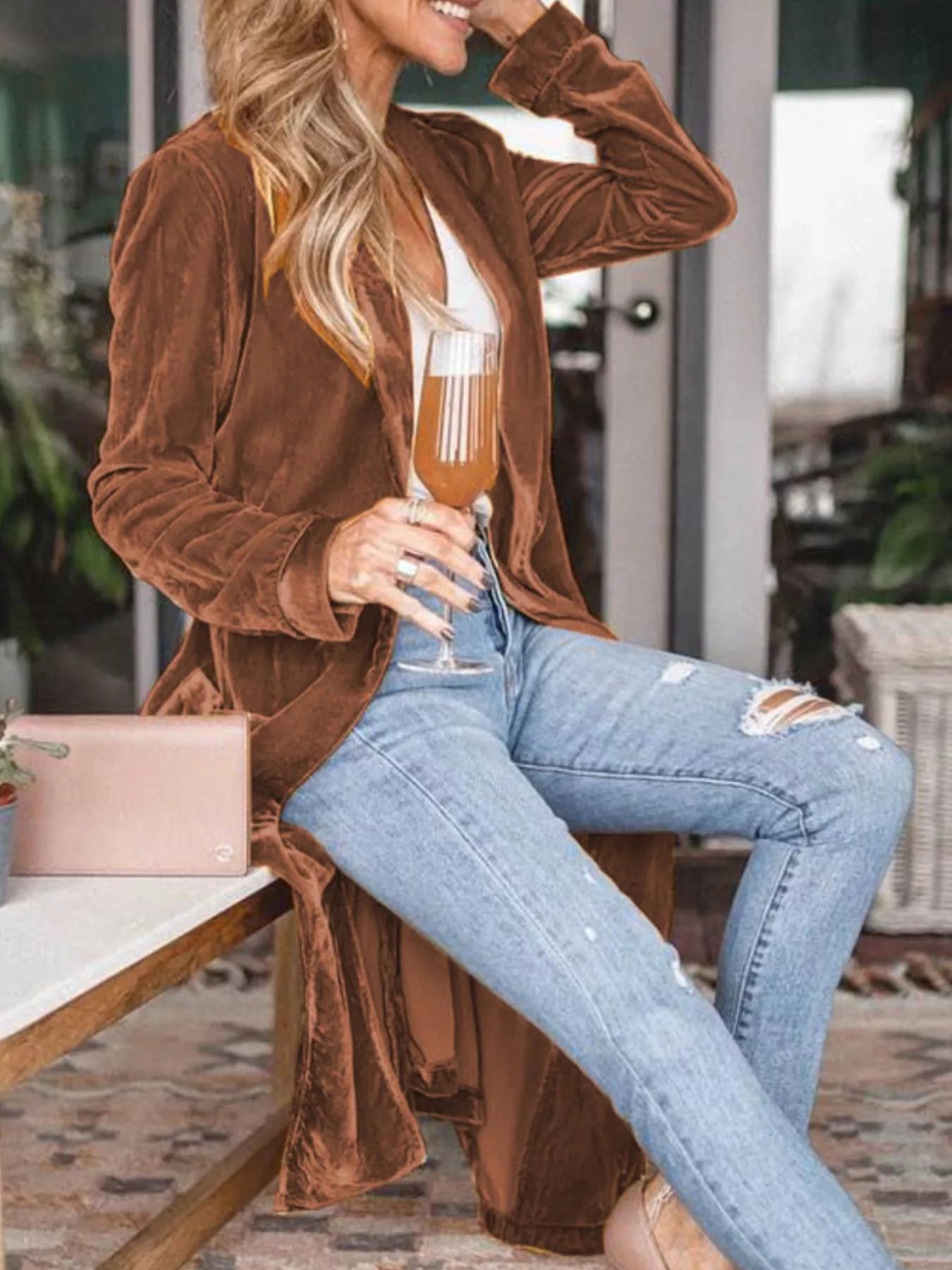 Open Front Long Sleeve Longline Cardigan - Fashorio