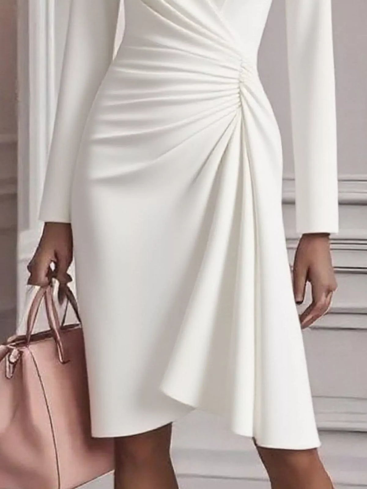 Ruched Surplice Long Sleeve Dress side view