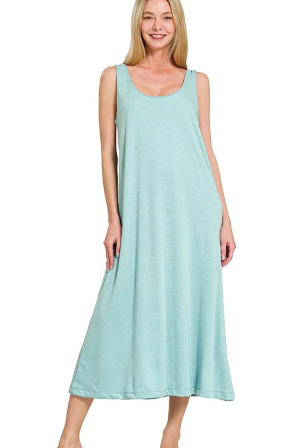 French Terry Twist Strap Midi Dress in Dusty Teal