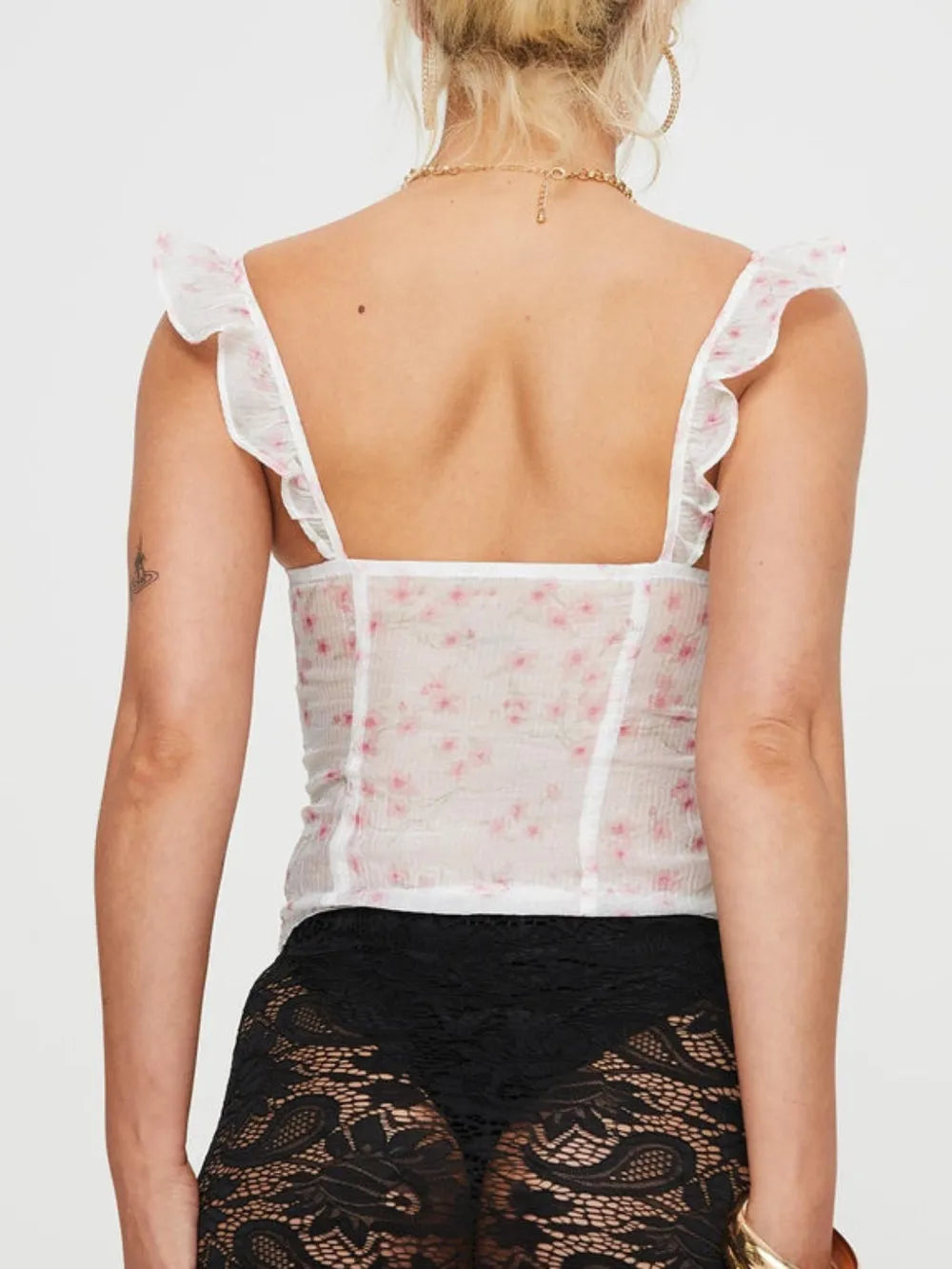 Ruffled Floral Square Neck Cami Top detail view