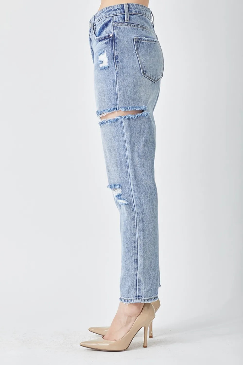 RISEN Distressed Slim Cropped Jeans – Trendy Full Size Denim - Fashorio