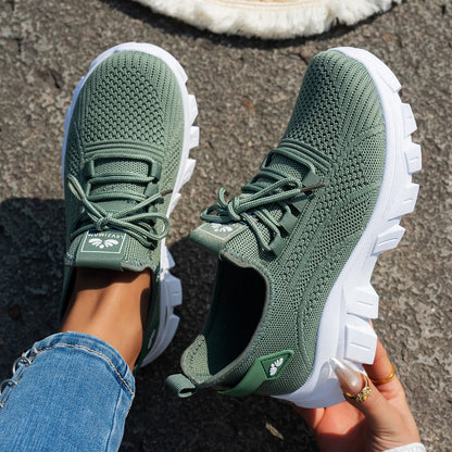 Mesh Lace Up Platform Athletic Green - Fashorio