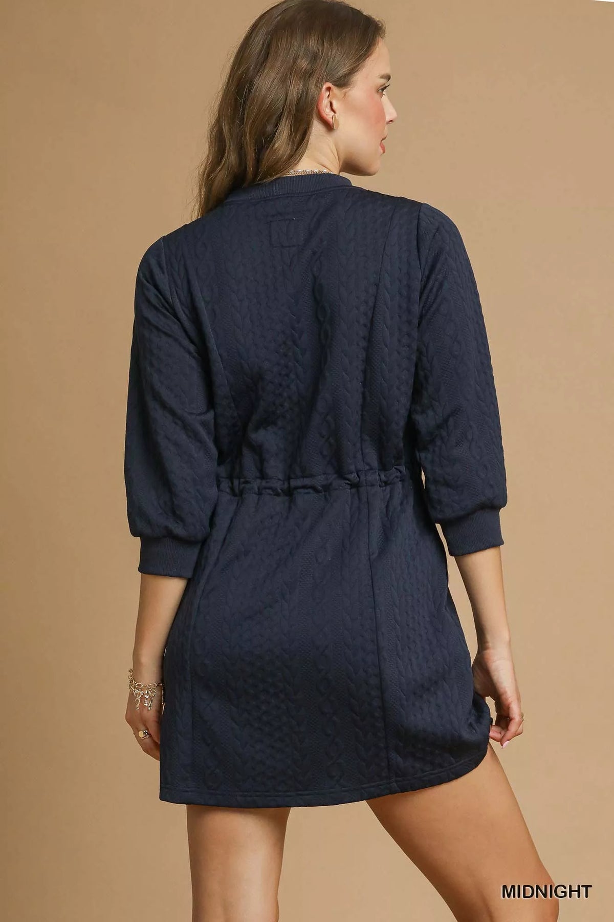 Drawstring Cable Knit Mini Dress with Pockets detail