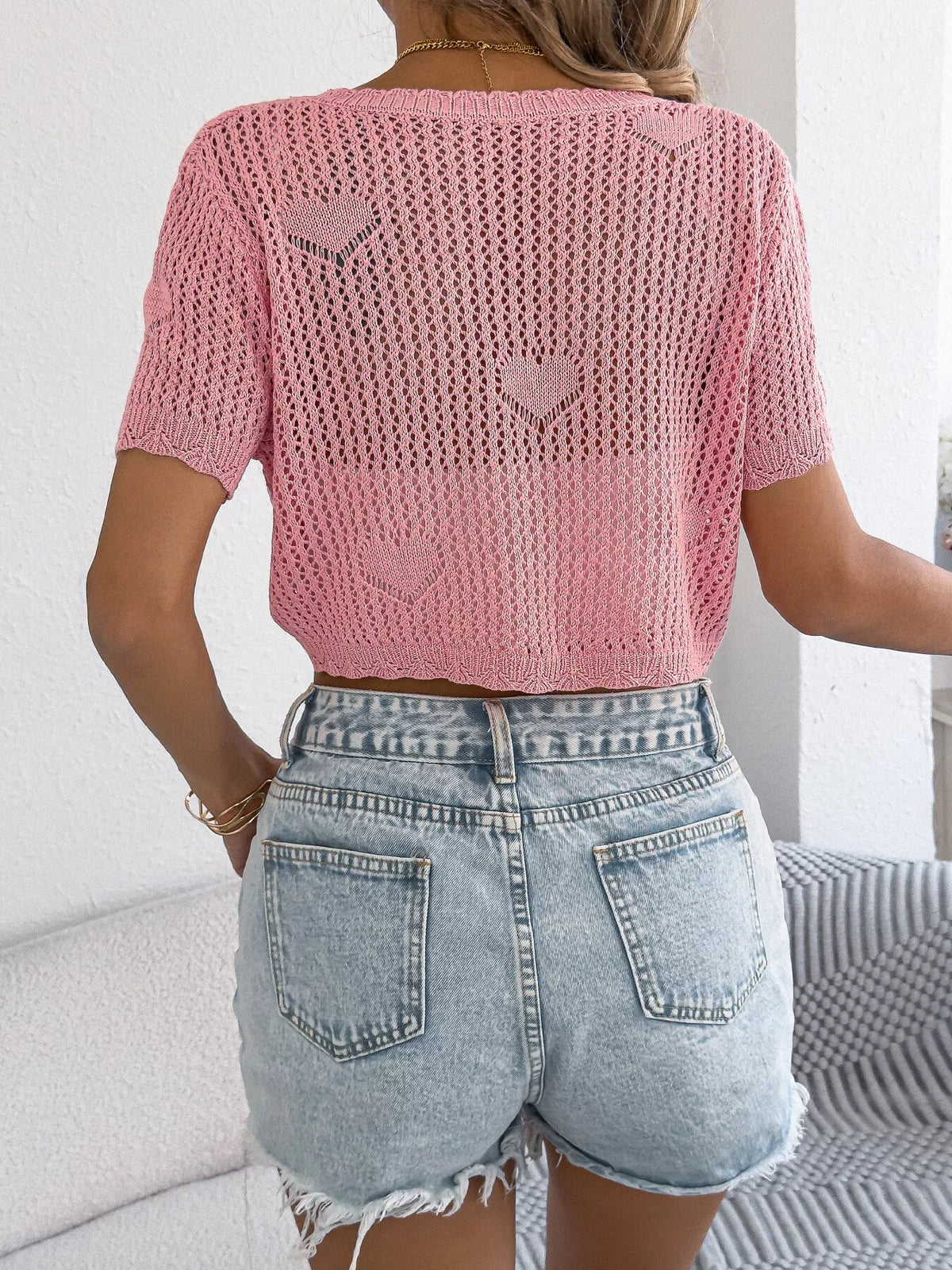 Crochet heart cardigan cropped silhouette