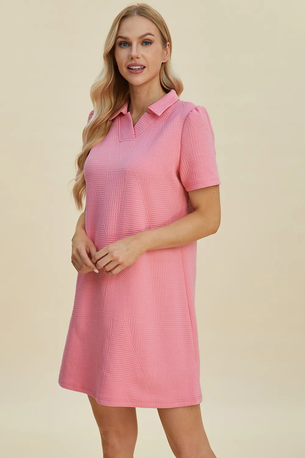 Textured short sleeve dress full view