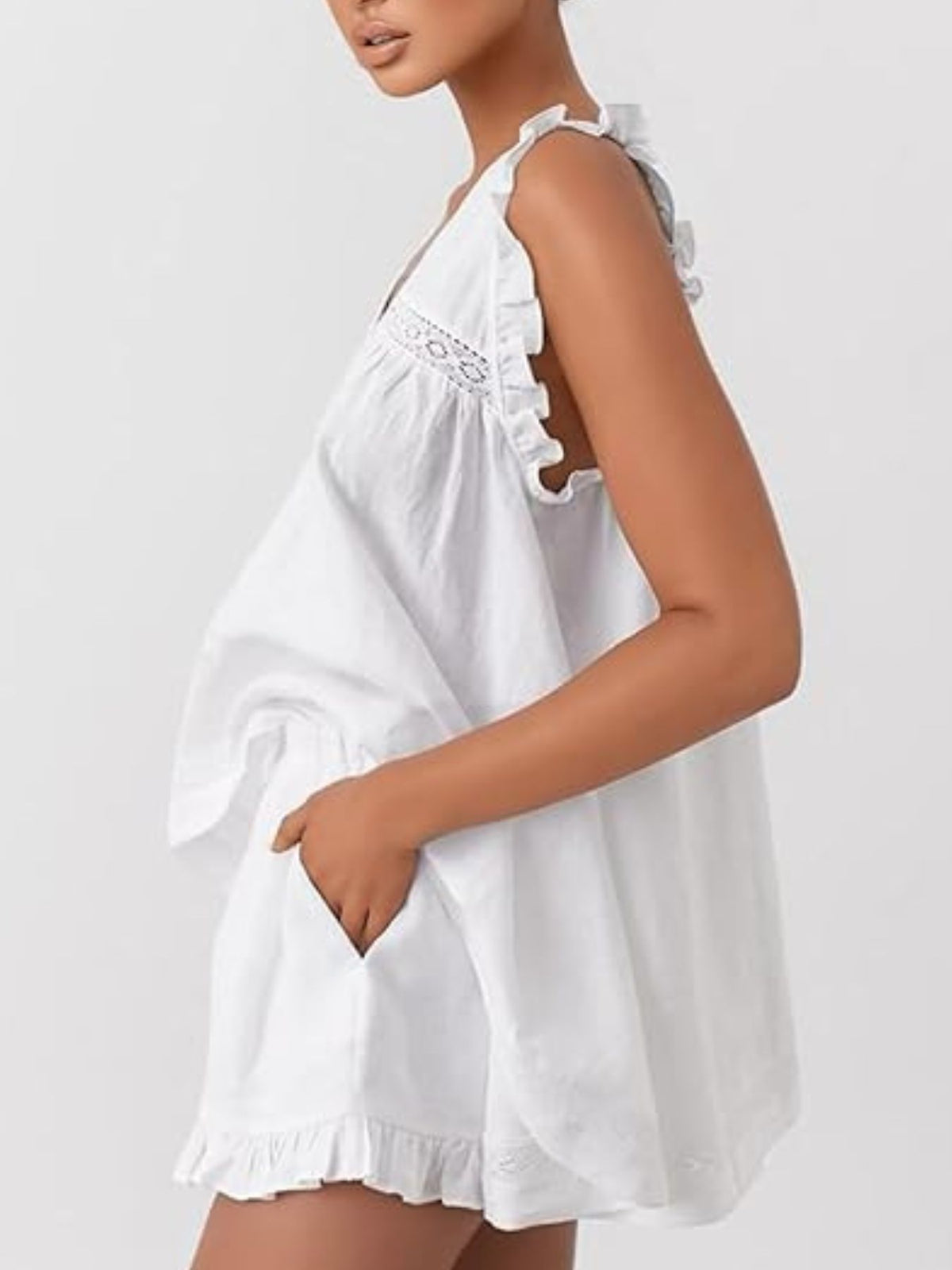 Ruffle top and shorts set color option