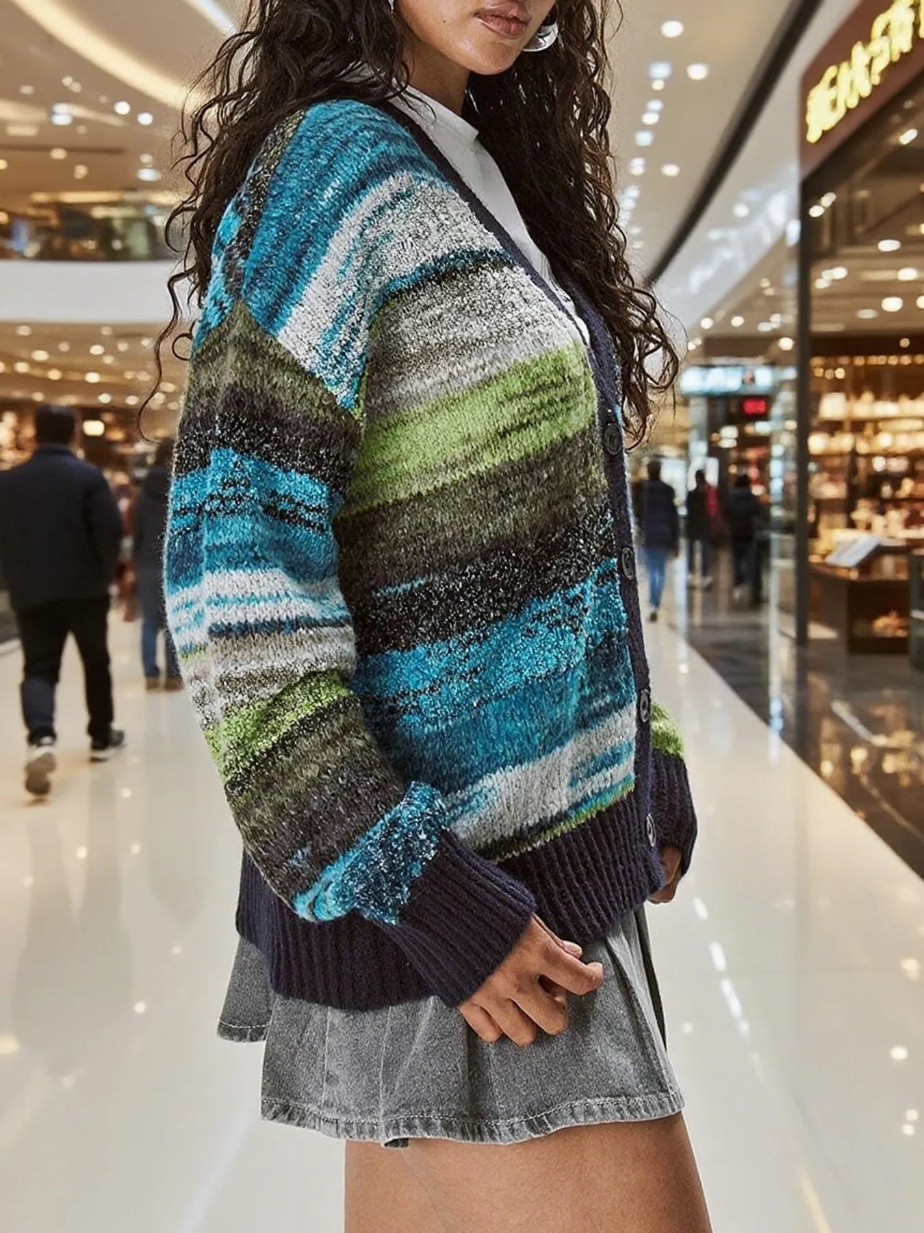 Gradient Stripe Button-Up Cardigan - Fashorio