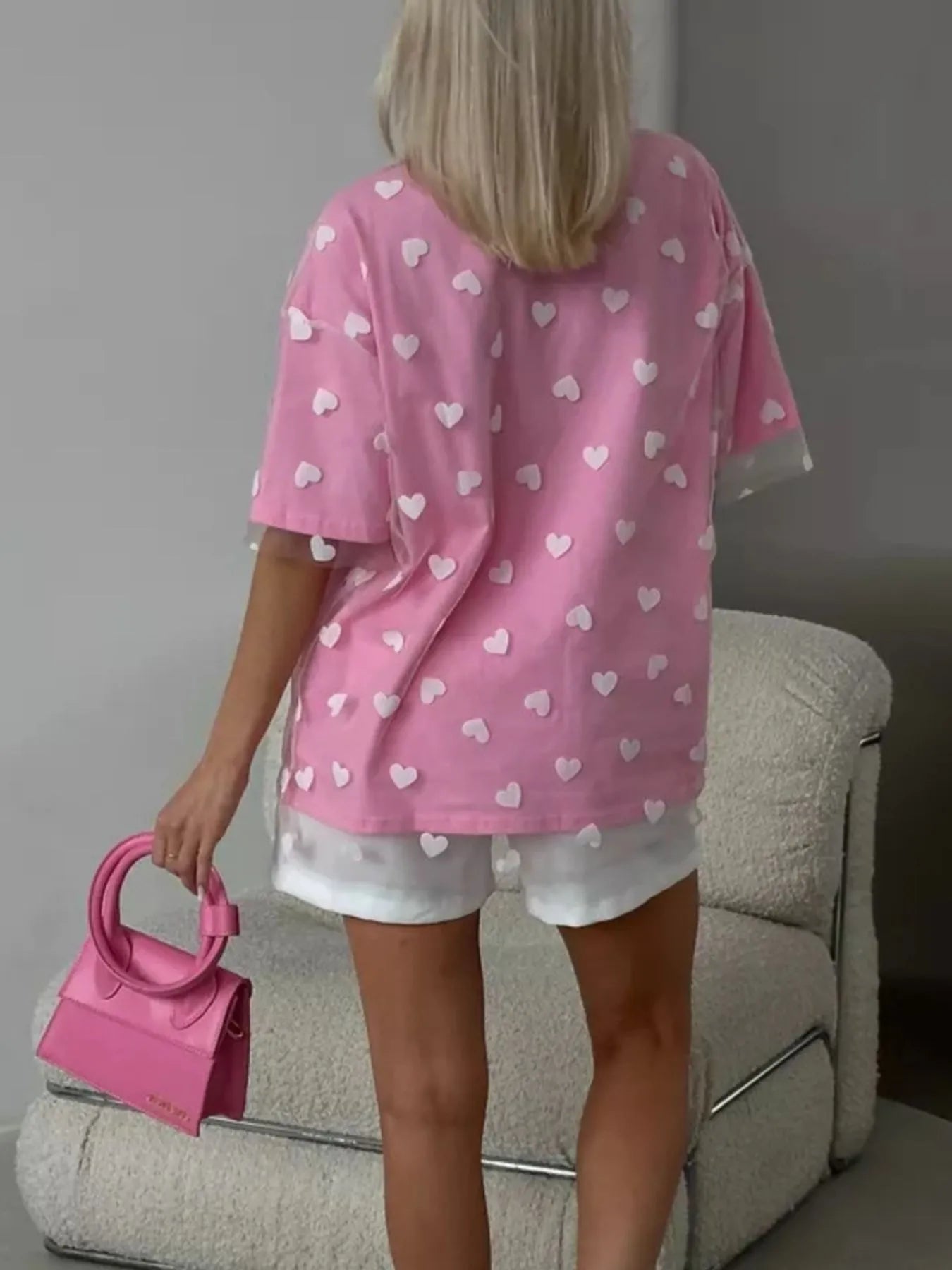 Heart Print Oversized T-Shirt - Fashorio