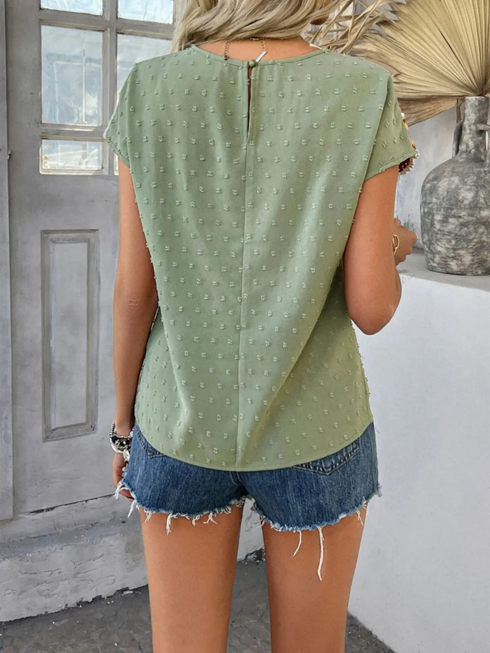 Devine Swiss Dot Crochet Short Sleeve Top, view 16