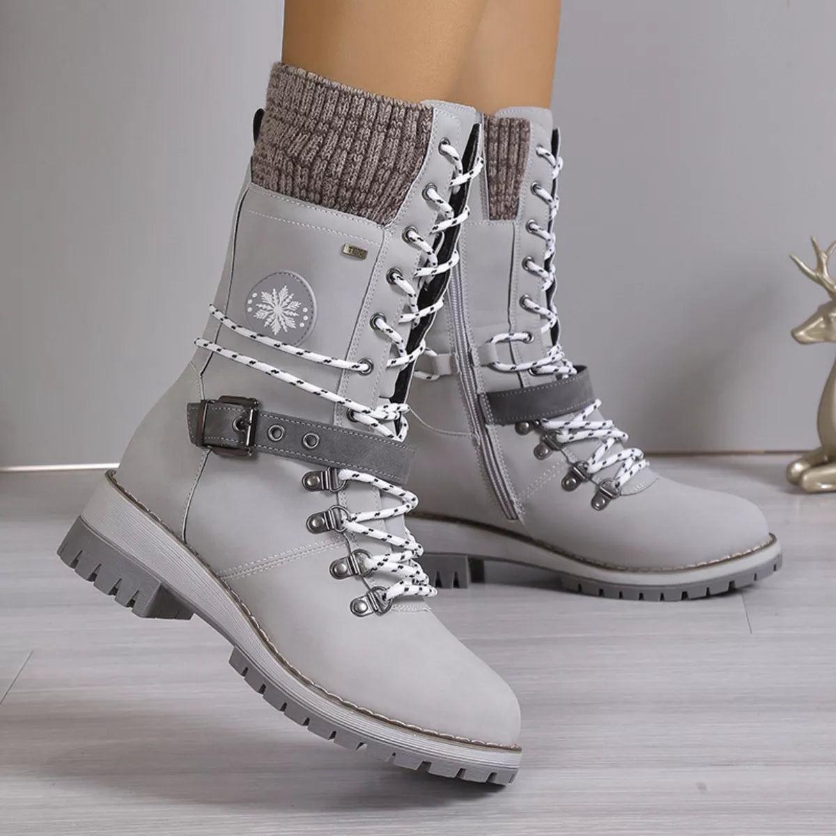 Lace Up Block Heel Boots front view