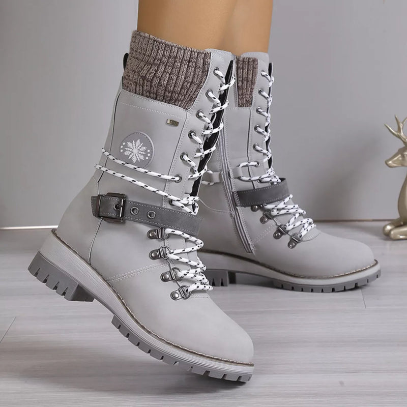 Lace Up Block Heel Boots front view