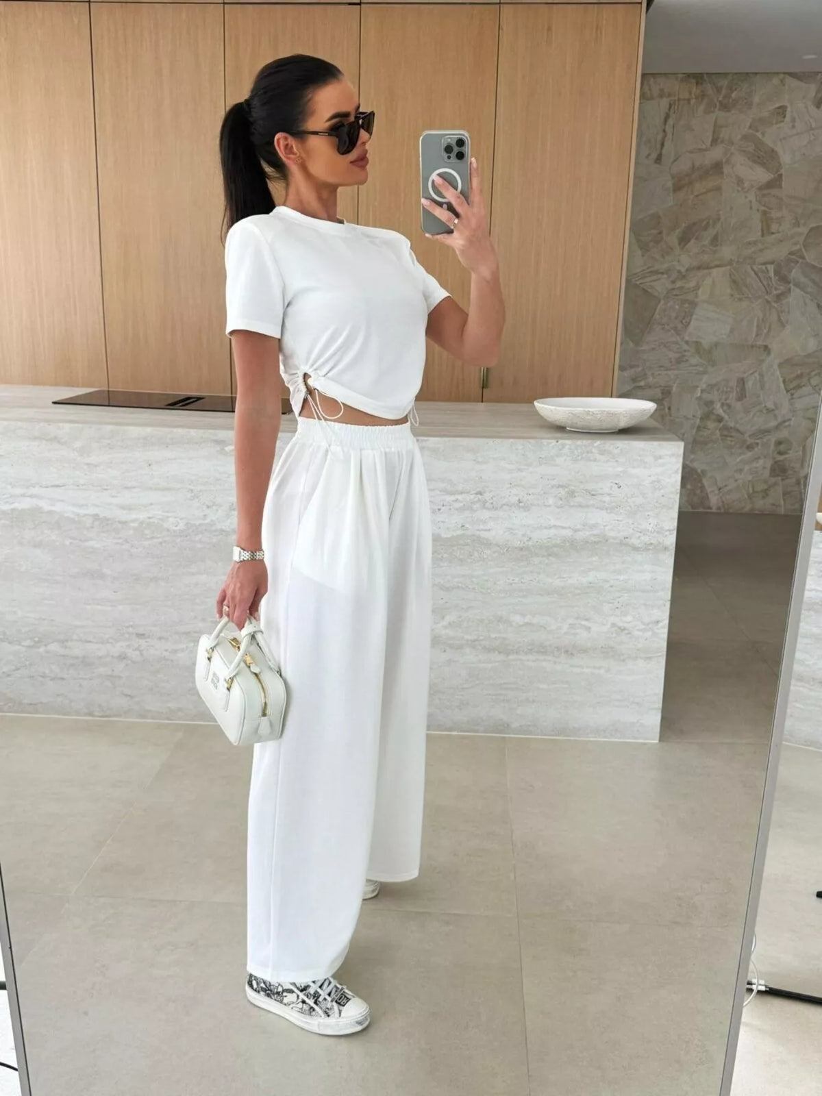 Crop top and wide leg pants two piece set full look