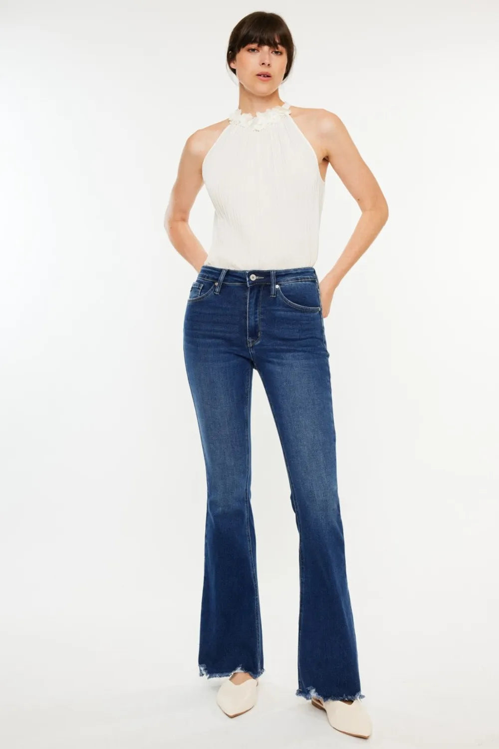 Kancan Cat's Whiskers Raw Hem Flare Jeans - Fashorio