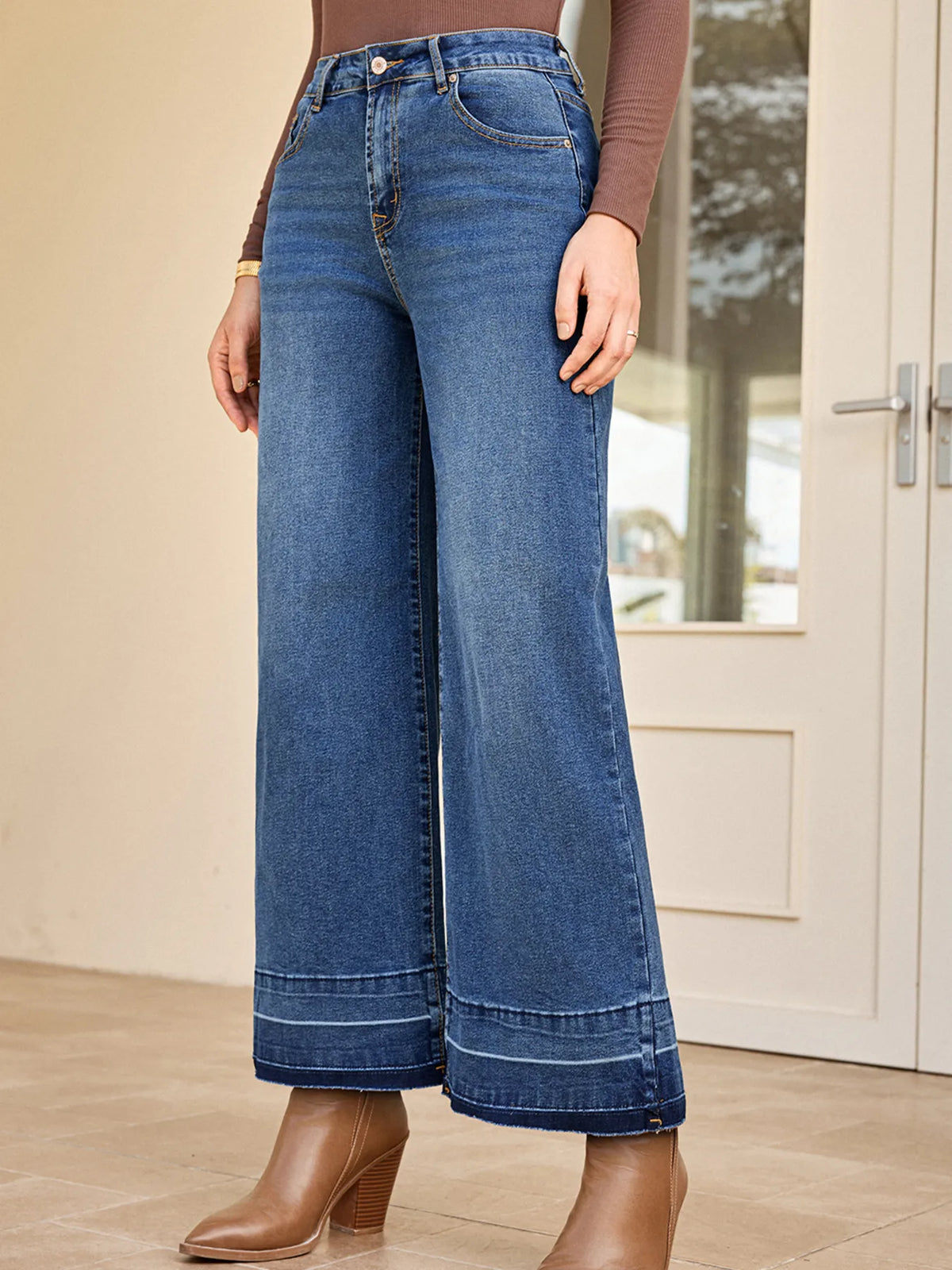 Washed wide leg jeans side profile