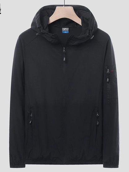 Men's Plus Size Zip Up Long Sleeve Hooded Jacket Black - Fashorio