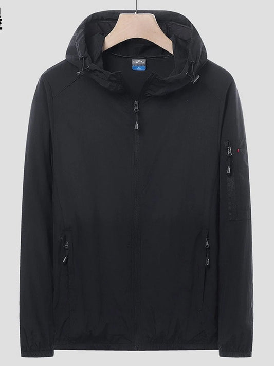 Men's Plus Size Zip Up Long Sleeve Hooded Jacket Black - Fashorio