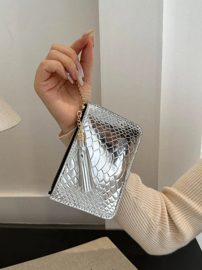 PU Leather Tassel Trim Card Case - Fashorio