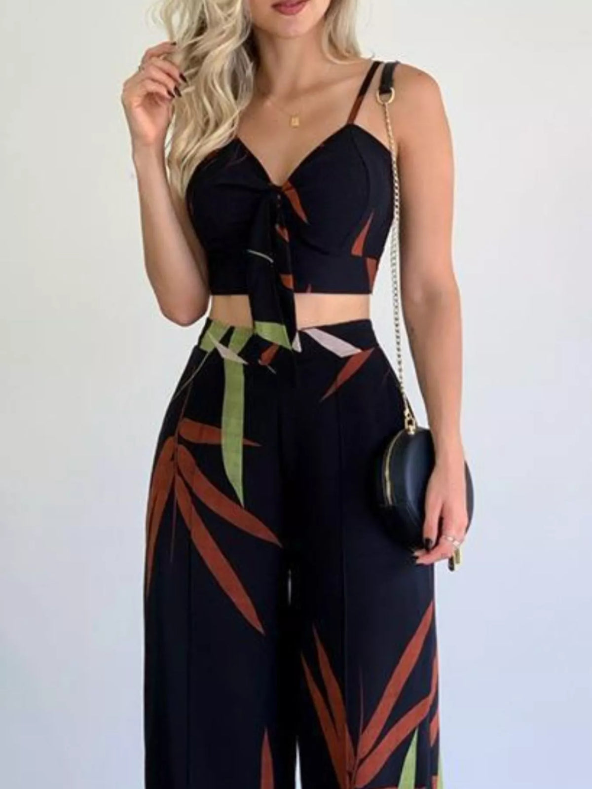 Tropical print two piece set side view