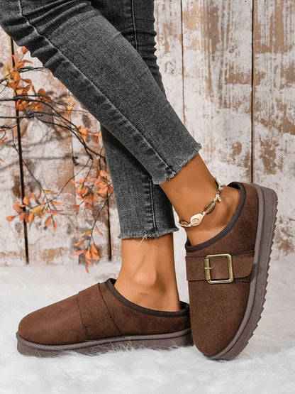 Cozy Buckle Suede Winter Slippers - Fashorio