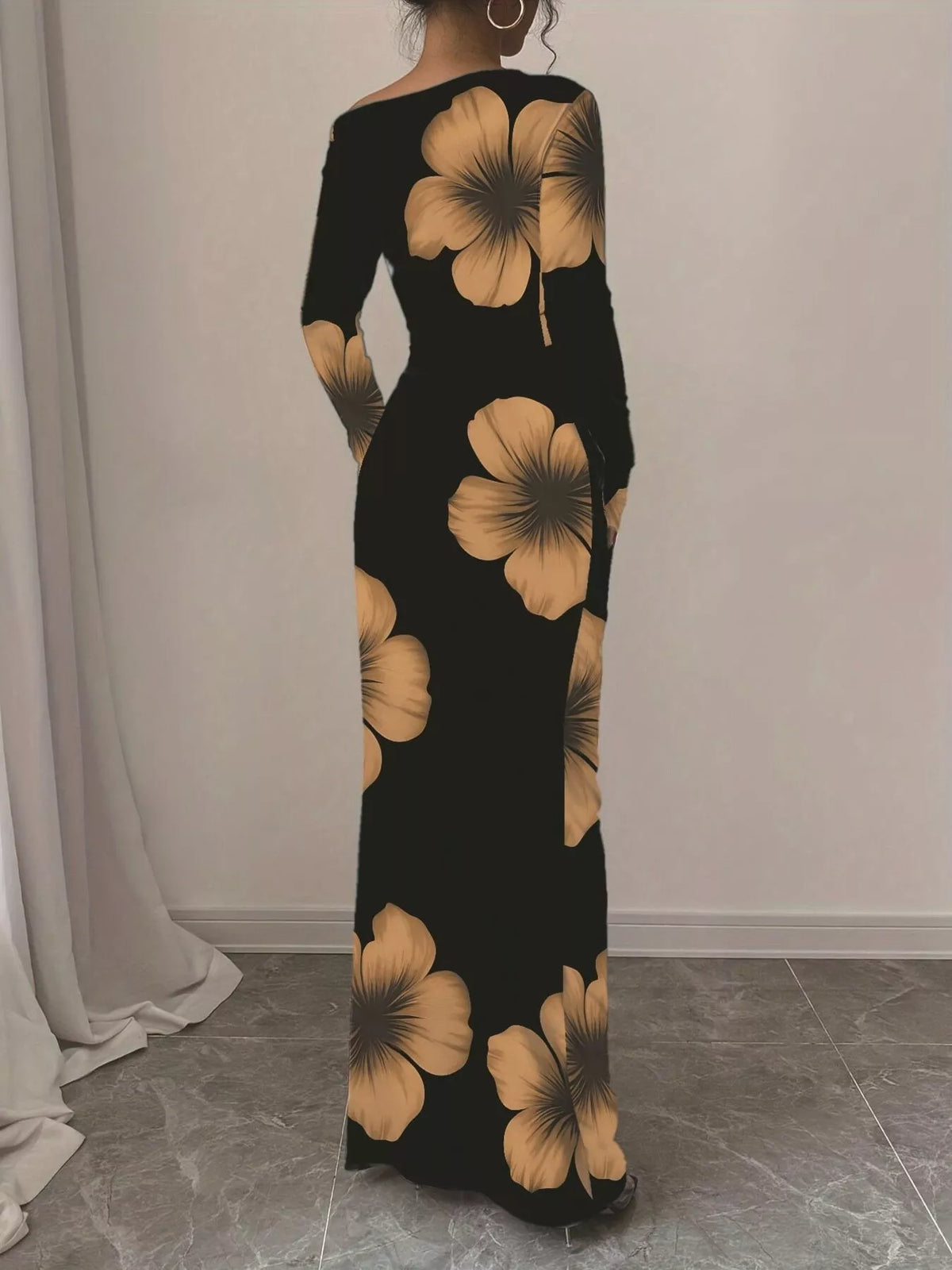 Floral one shoulder maxi dress front view